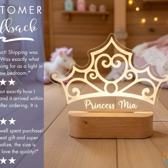 Princess Night Light – Personalized LED Name Lamp for Kids Bedroom - Picture 7 of 8